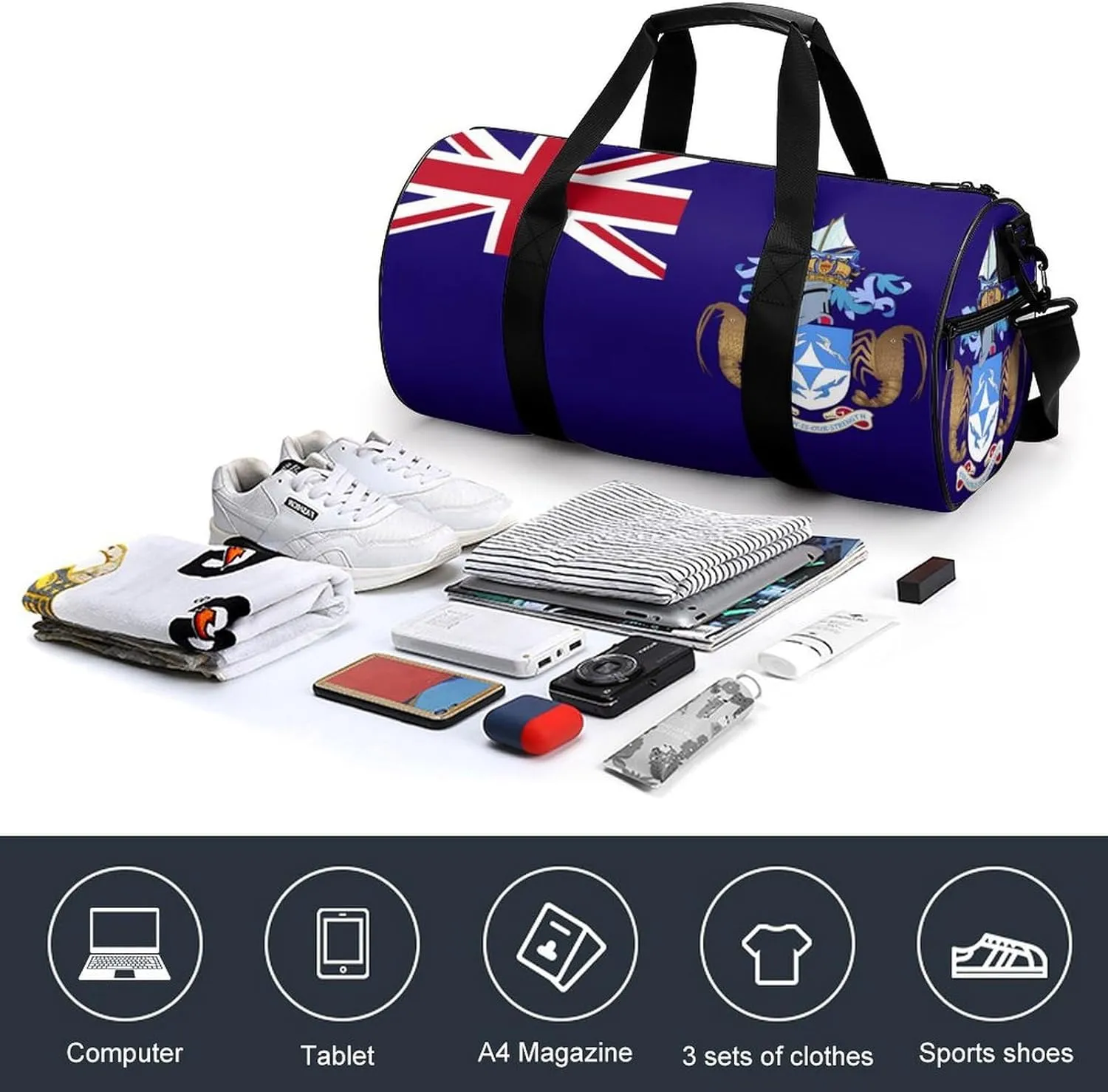 Tristan Da Cunha Flag Gym Bag for Girls Boys Sports Duffel with Wet Pocket Travel Weekender