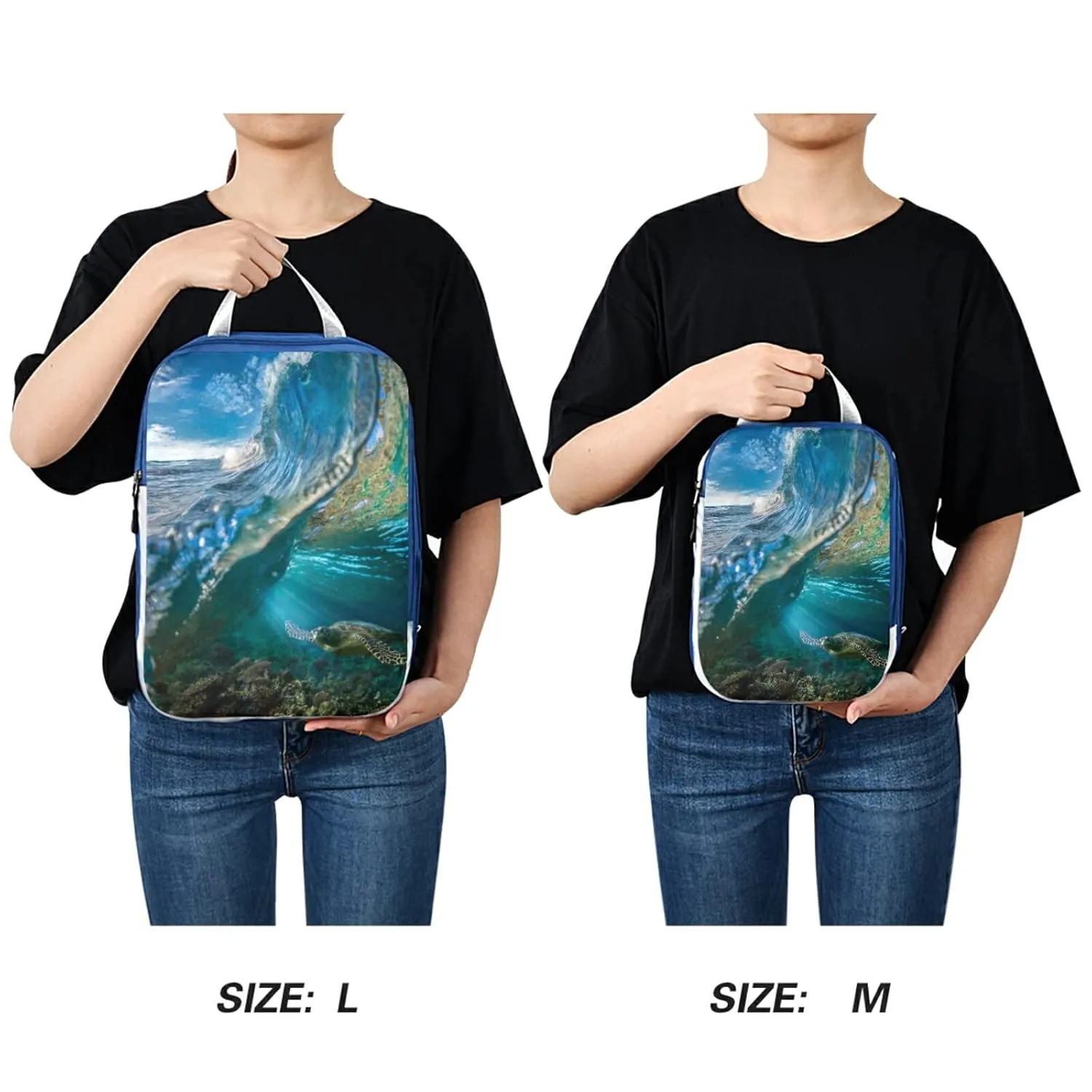 Tropical Big Ocean Wave Inside Sea Animal Turtle Floating Underwater 3 Piece set Cubes Expandable Adjustable Luggage Packing Bags, Ultralight Organizer Accessories Travel Suitcase Compressible Bags