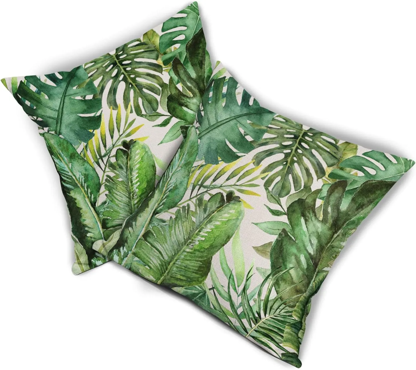 Tropical Palm Leaves Pillow Covers 16x16 Inch Set of 2 Green Banana Leaf Throw Pillow Covers Summer Farmhouse Outdoor Pillowscase Linen Square Cushion Covers for Sofa Couch Bedroom Home Decoration