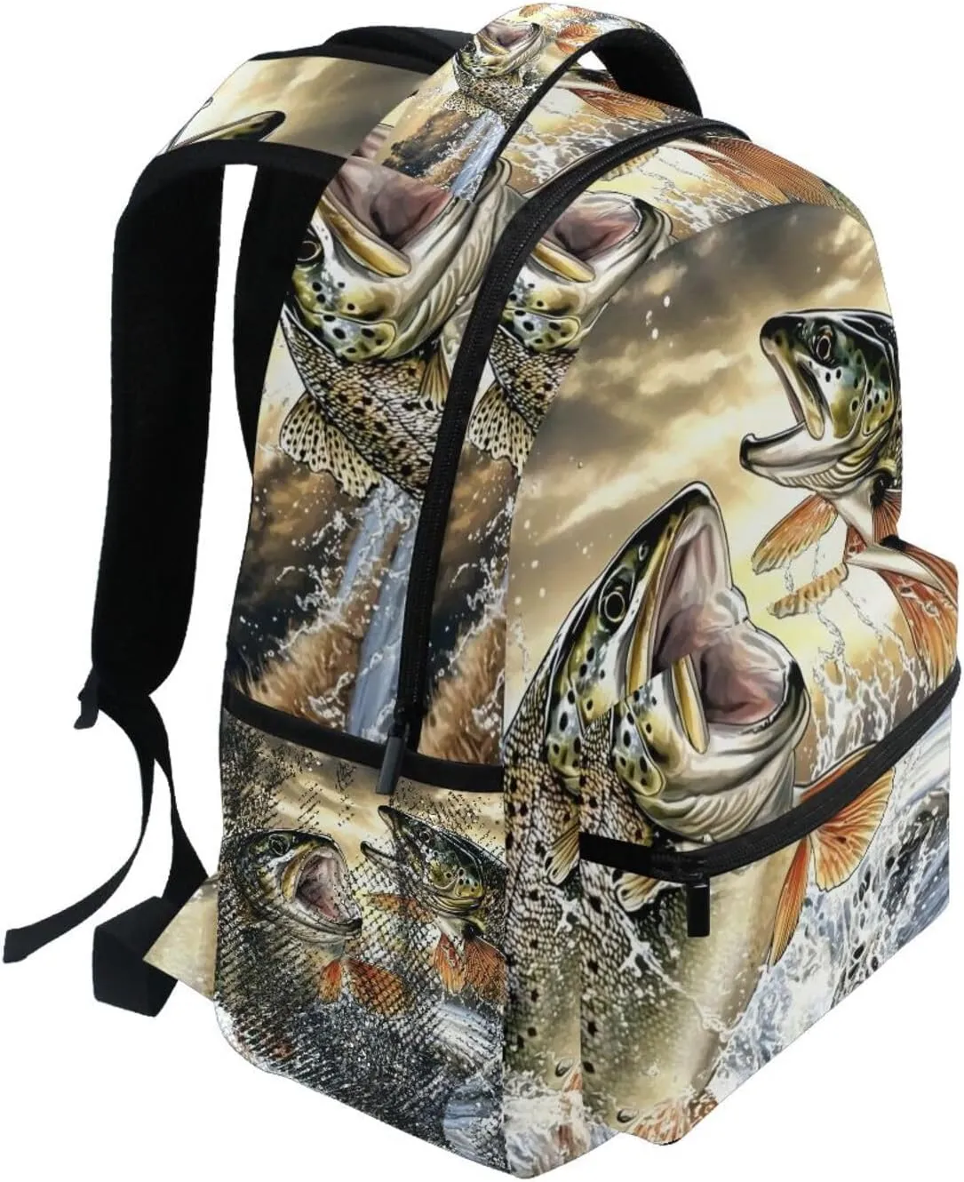 Trout Jump Sunset Backpack Daypack Shoulder Bag Book Bag Lightweight Back Pack 11.4 ×16 In
