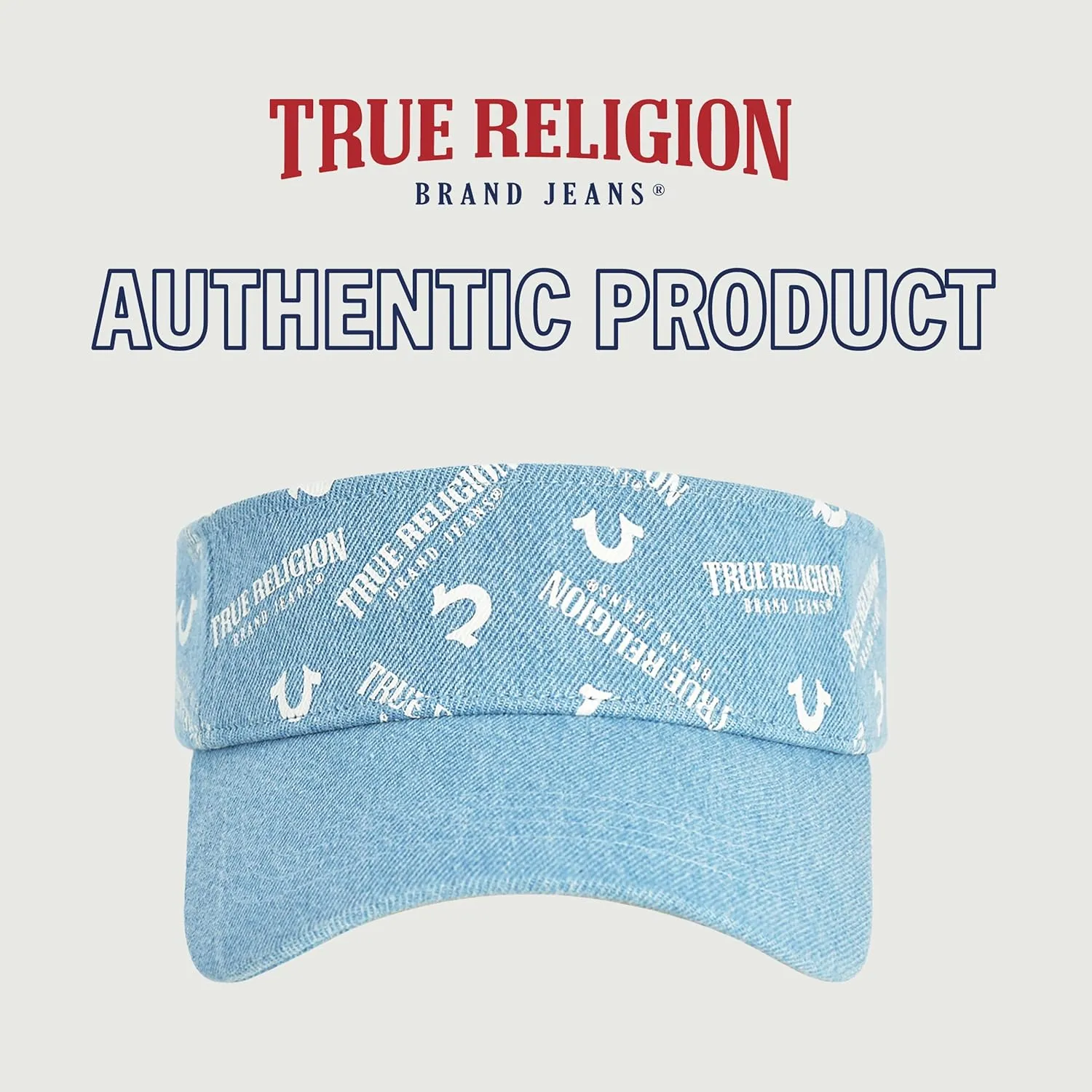 True Religion Hat, Cotton Denim Sun Visor Cap with Horseshoe Logo