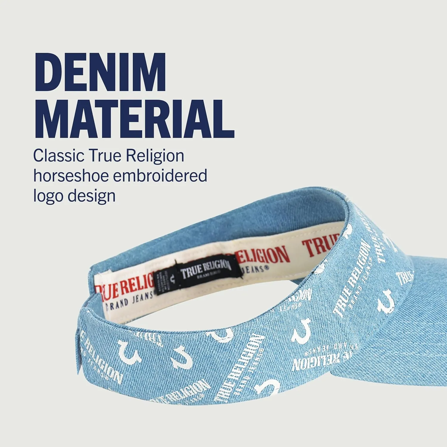 True Religion Hat, Cotton Denim Sun Visor Cap with Horseshoe Logo