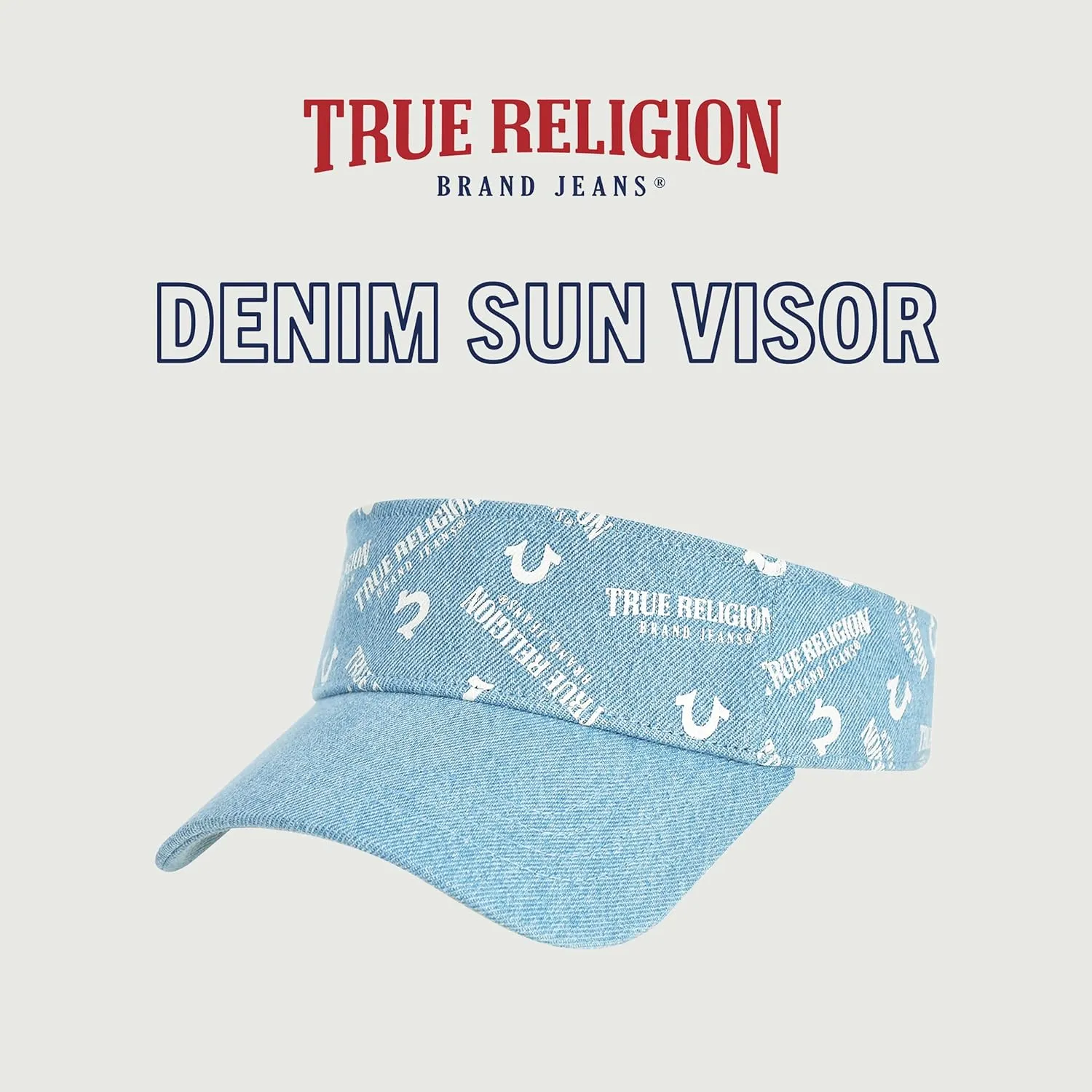 True Religion Hat, Cotton Denim Sun Visor Cap with Horseshoe Logo