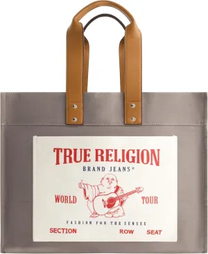 True Religion Large Tote Bag, Canvas Travel Carryall Shoulder Handbag