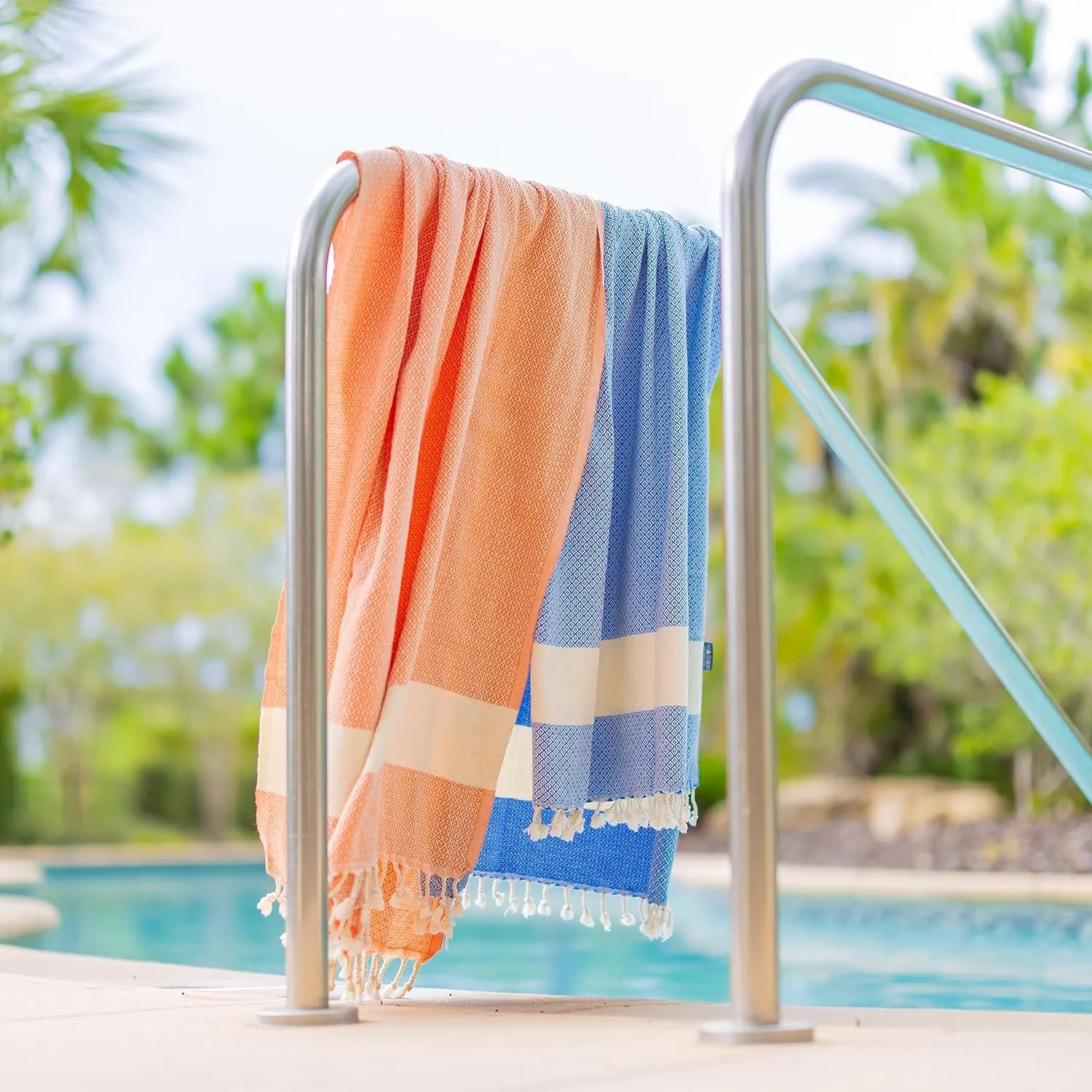 Turkish Beach Towel 100% Cotton Peshtemal Travel Camping Bath Sauna Beach Gym Pool Blanket Gift Quick Dry Sand Free Beach Towel - Blue