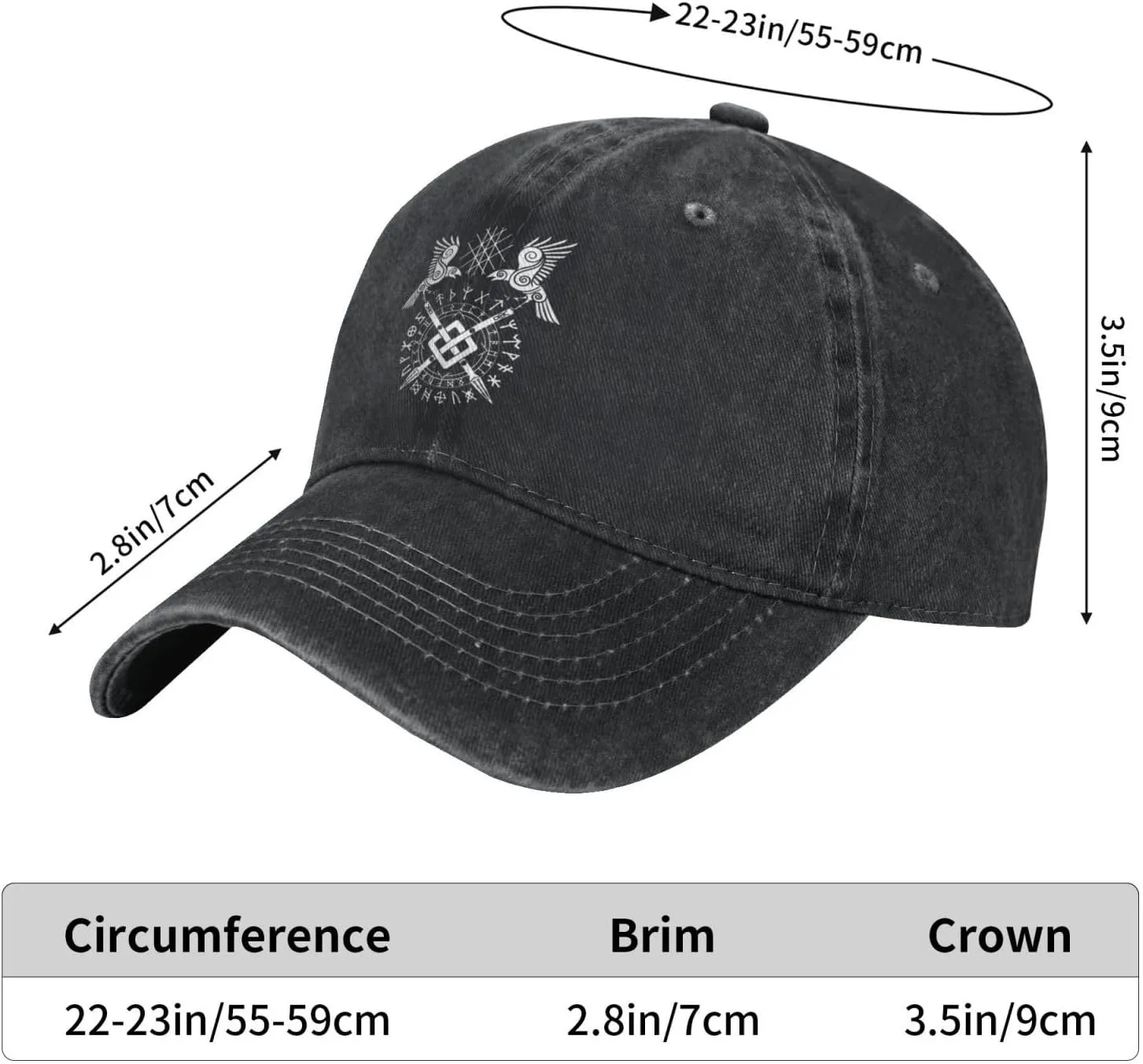 Twin Ravens of Odin Norse Pagan Symbol Cowboy Baseball Hat Washable Adjustable Denim Baseball Hat