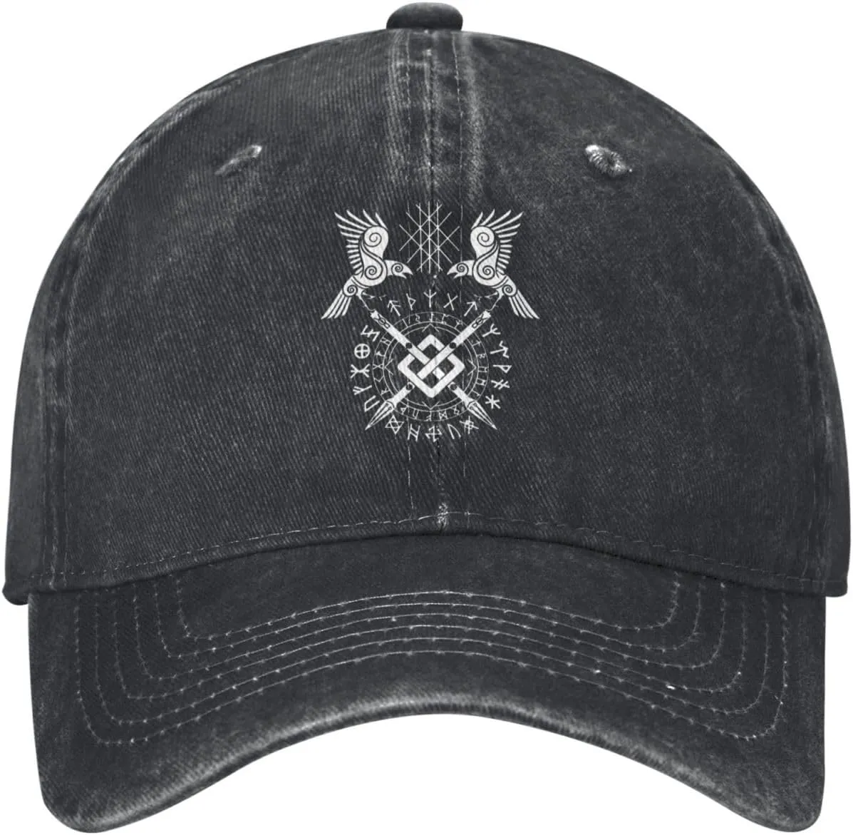 Twin Ravens of Odin Norse Pagan Symbol Cowboy Baseball Hat Washable Adjustable Denim Baseball Hat