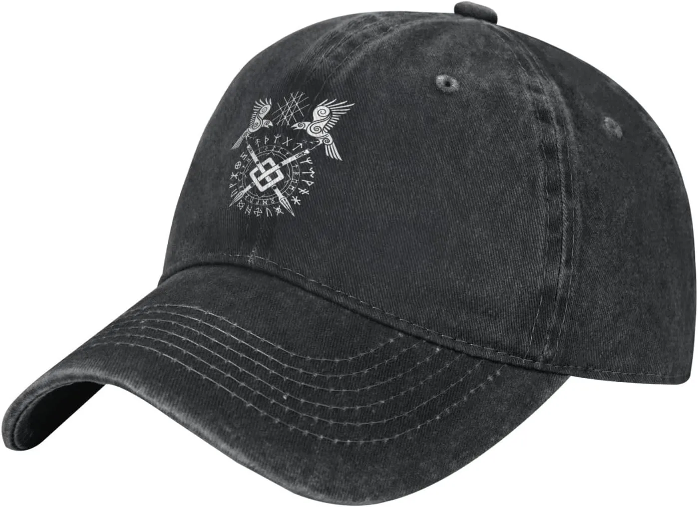 Twin Ravens of Odin Norse Pagan Symbol Cowboy Baseball Hat Washable Adjustable Denim Baseball Hat