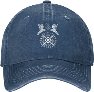 Twin Ravens of Odin Norse Pagan Symbol Hat Casquette Denim Baseball Cap Unisex Men's Hat Women's Hat Navy Blue