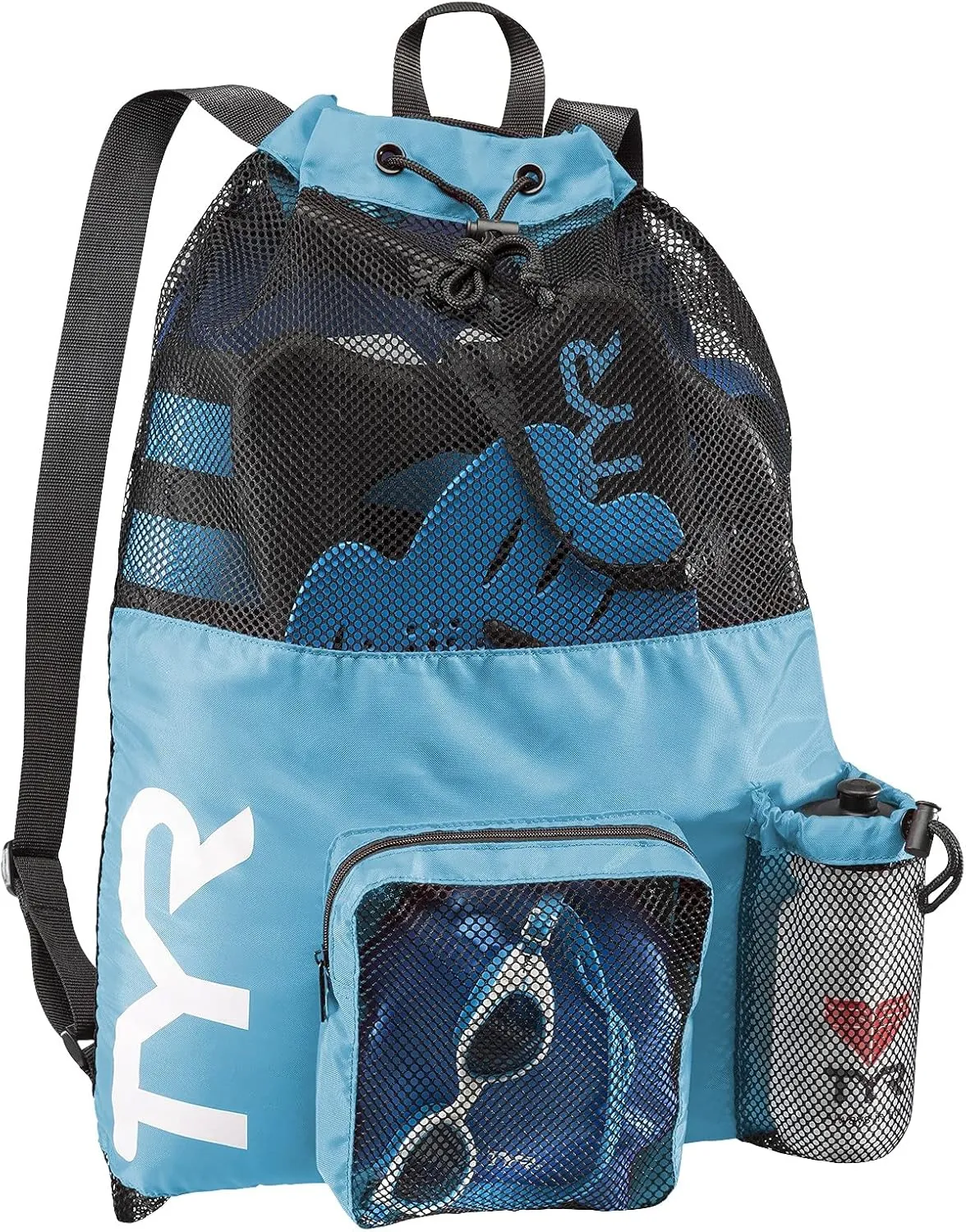 TYR Big Mesh Mummy Backpack for Swim, Gym and Workout Gear, Black, 40-Liter Capacity