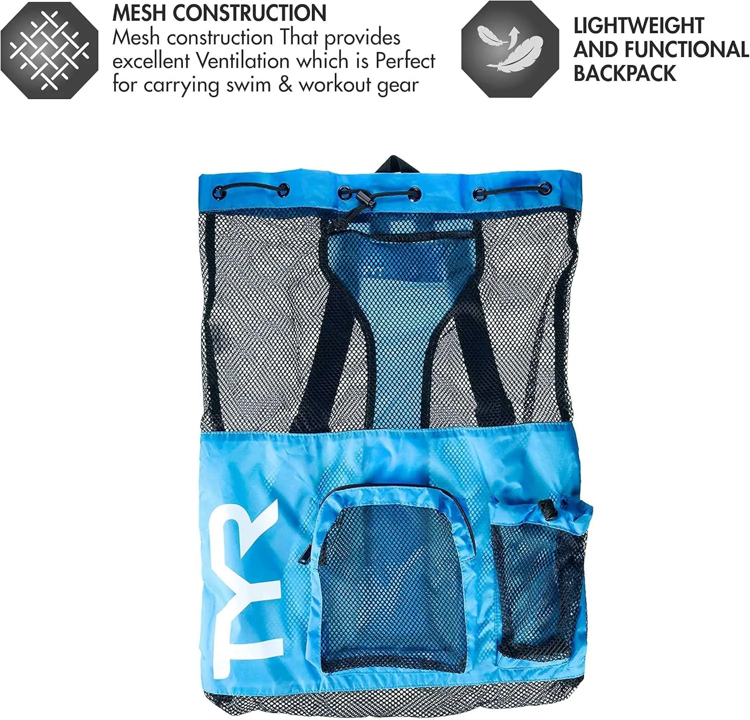 TYR Big Mesh Mummy Backpack for Swim, Gym and Workout Gear, Black, 40-Liter Capacity