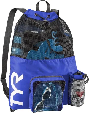 TYR Big Mesh Mummy Backpack for Swim, Gym and Workout Gear, Royal Blue, 40-Liter Capacity