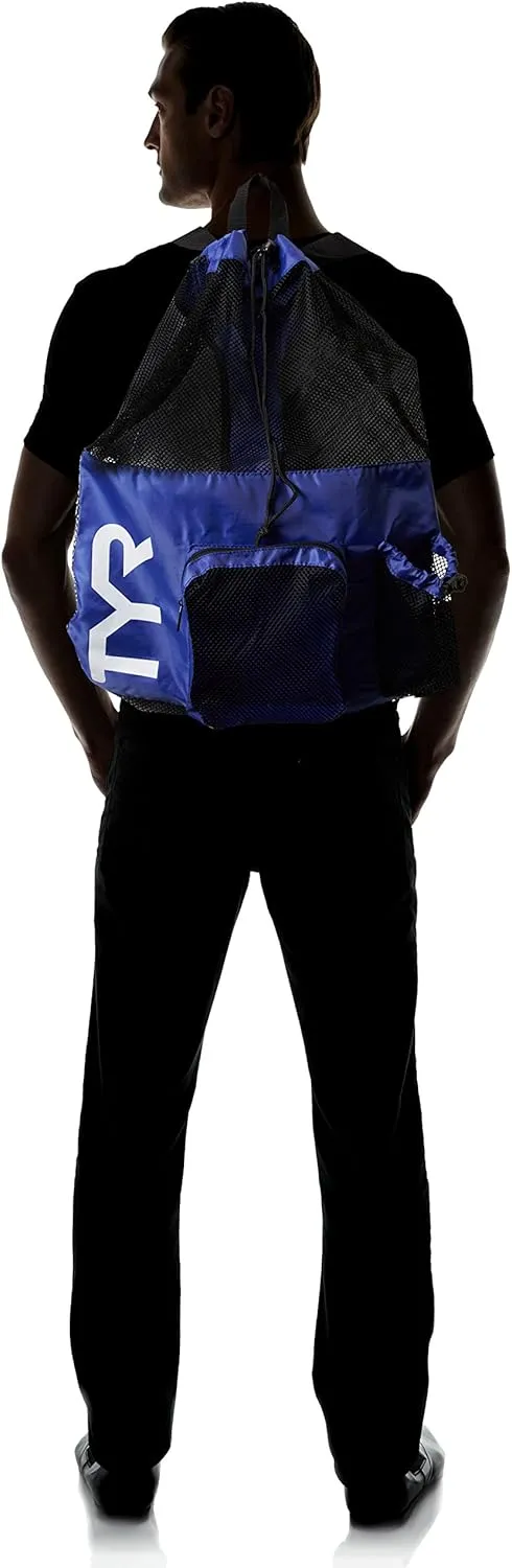 TYR Big Mesh Mummy Backpack for Swim, Gym and Workout Gear, Royal Blue, 40-Liter Capacity