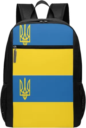 Ukrainian Trident Flag Casual Backpacks Sports Backpack Large Capacity Travel Rucksack Laptop Daypack with Multi-Pockets Adjustable Strap Work Bag for Hiking