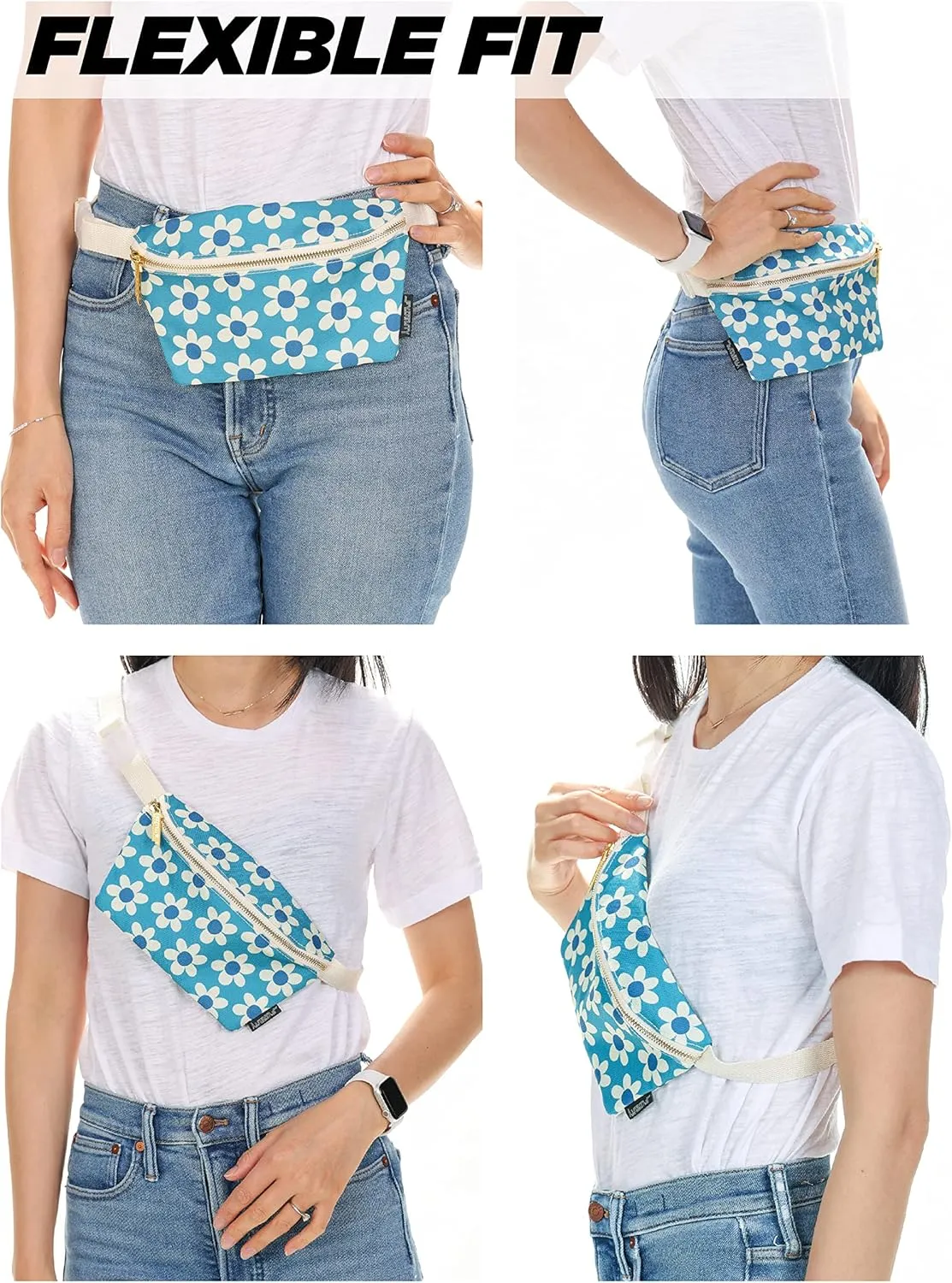 Ultra Slim Fanny Packs for Women – 80s/90s Recycled RPET Bum Bag – Unisex Crossbody Waist Belt Bag for Travel, Festivals, Sports & Daily Use – Waist Belt Bag for Women | Daisy Blue