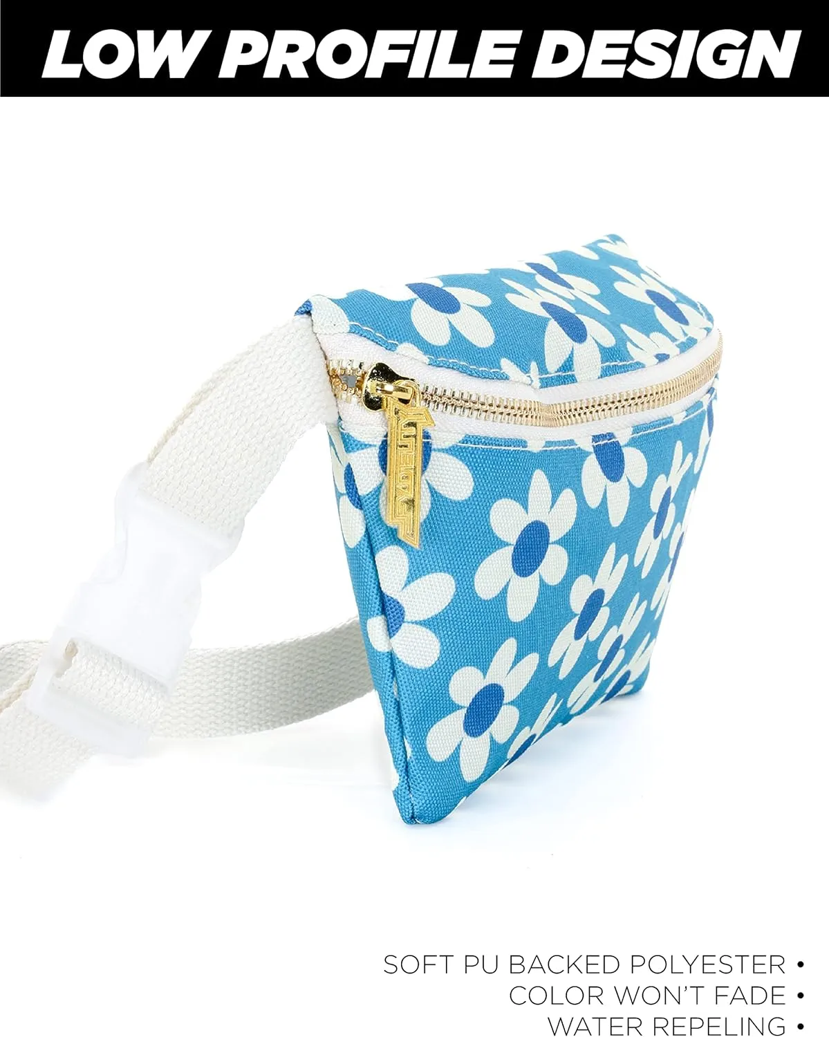 Ultra Slim Fanny Packs for Women – 80s/90s Recycled RPET Bum Bag – Unisex Crossbody Waist Belt Bag for Travel, Festivals, Sports & Daily Use – Waist Belt Bag for Women | Daisy Blue