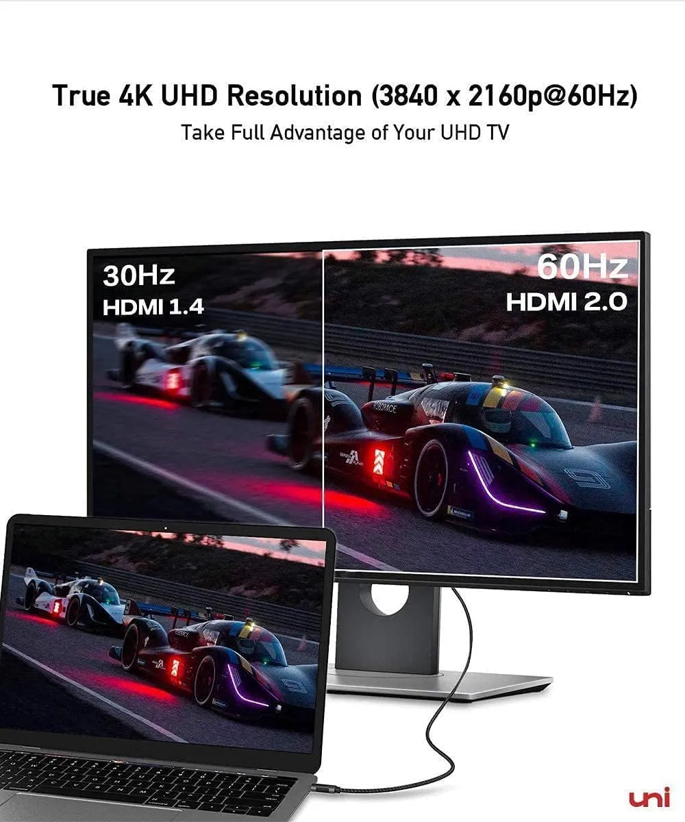 uni USB C to HDMI Cable for Home Office 6ft (4K@60Hz), USB Type C to HDMI Cable, Thunderbolt 4/3 Compatible with iPhone 15 Pro/Max, MacBook Pro/Air 2023, iPad Pro, Surface Book 2, Galaxy S24