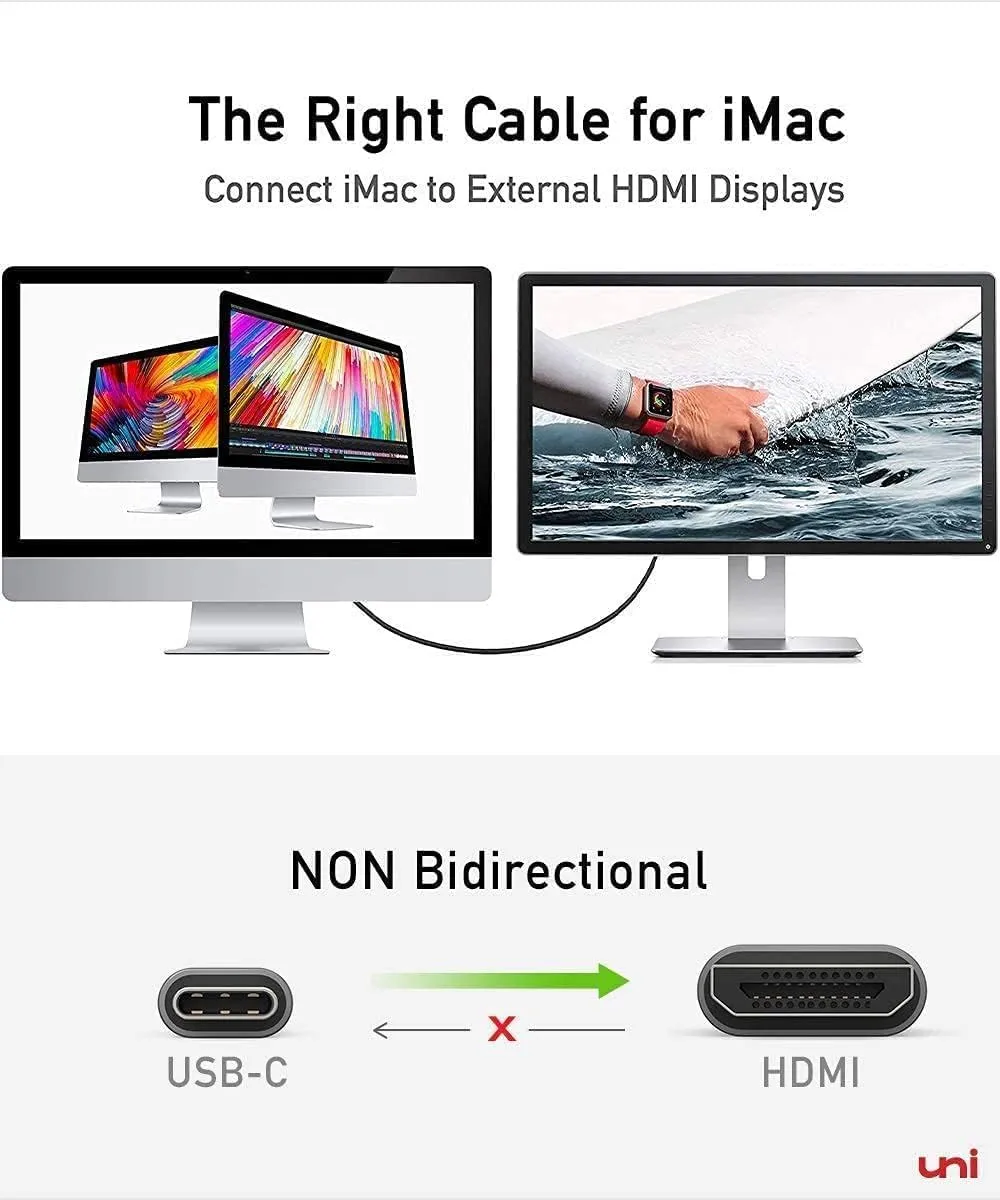 uni USB C to HDMI Cable for Home Office 6ft (4K@60Hz), USB Type C to HDMI Cable, Thunderbolt 4/3 Compatible with iPhone 15 Pro/Max, MacBook Pro/Air 2023, iPad Pro, Surface Book 2, Galaxy S24