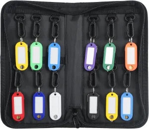 Uniclife Portable Zippered Key Case Waterproof and Fireproof Key Organizer with 12 Colorful Key Tags and Hooks Key Storage Book for Offices Real Estate Agencies Hotels and Rental Management