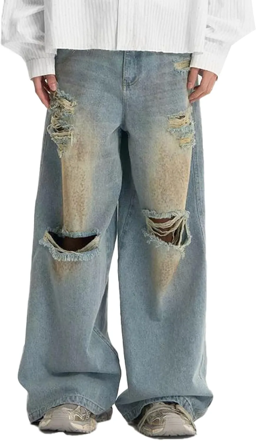 Unisex Y2K Baggy Jeans Loose Fit Ripped Distressed Jean Relaxed Skateboard Denim Pants with Holes