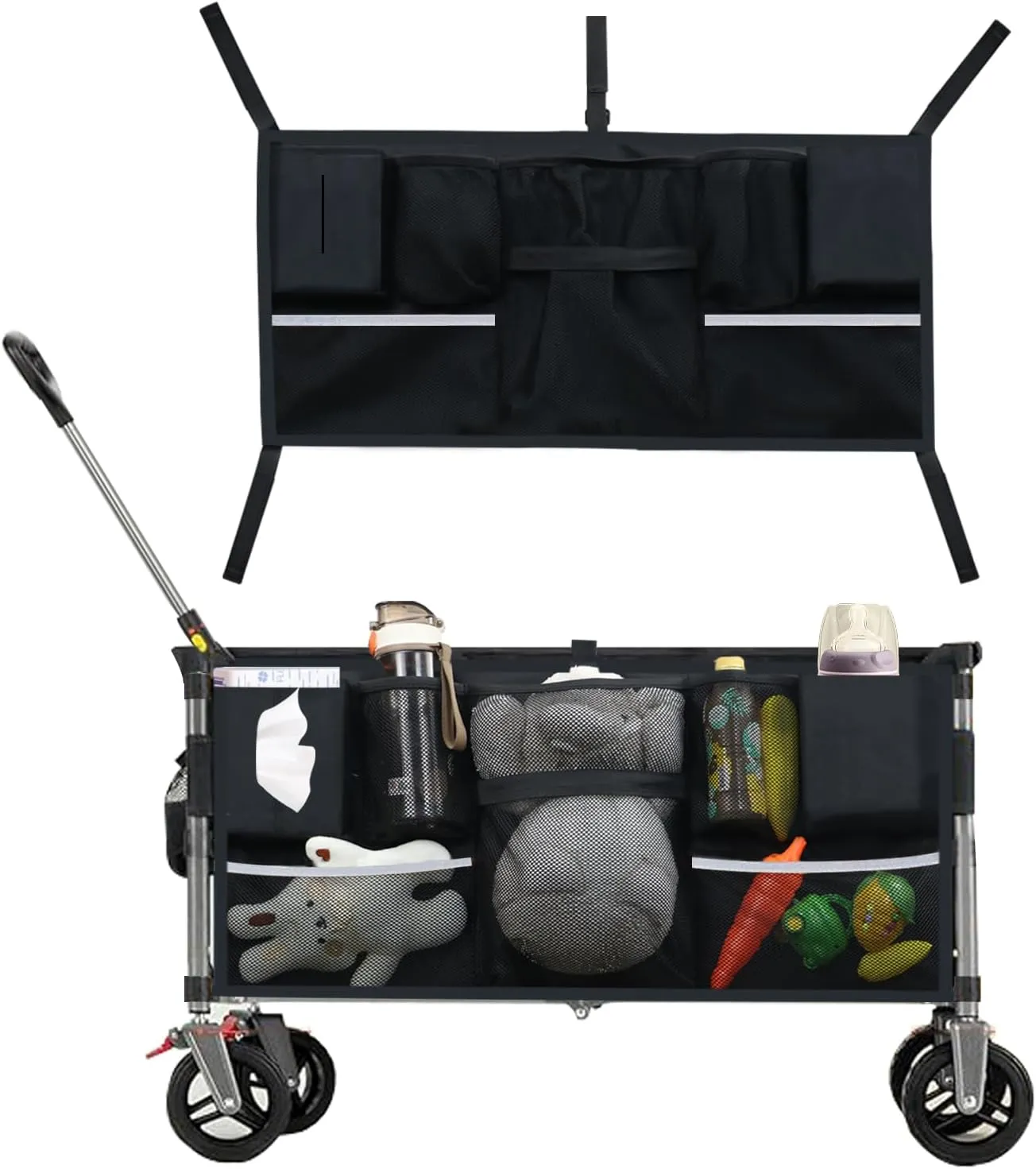 Universal Collapsible Wagon Side Pocket, Large Capacity Beach Cart Organizer Accessories, Wide Compatibility Sorting Storage Bag for Garden Cart, 2pcs (Product Not Including Cart)