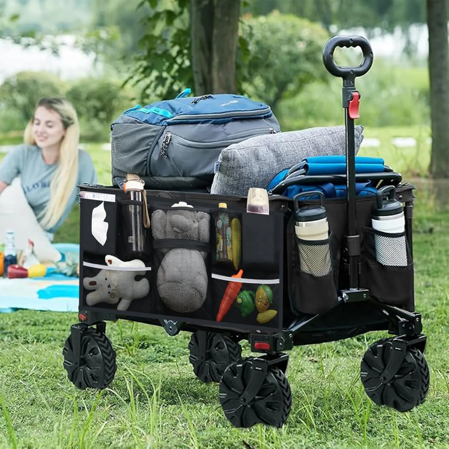 Universal Collapsible Wagon Side Pocket, Large Capacity Beach Cart Organizer Accessories, Wide Compatibility Sorting Storage Bag for Garden Cart, 2pcs (Product Not Including Cart)