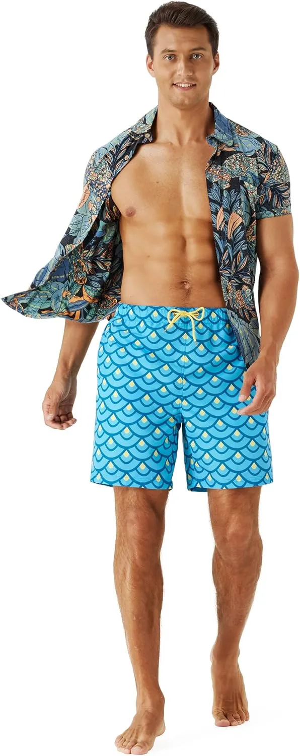 URBEST Men's Swim Trunks with Compression Liner Quick Dry Beach Shorts with Pockets for Beach and Swimming