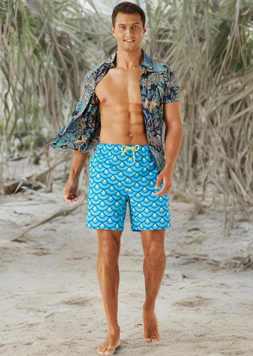 URBEST Men's Swim Trunks with Compression Liner Quick Dry Beach Shorts with Pockets for Beach and Swimming