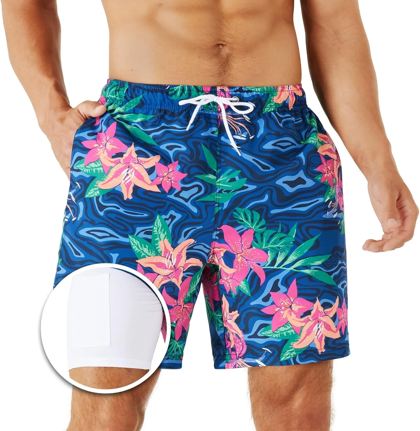 URBEST Men's Swim Trunks with Compression Liner Quick Dry Beach Shorts with Pockets for Beach and Swimming