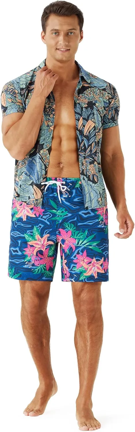 URBEST Men's Swim Trunks with Compression Liner Quick Dry Beach Shorts with Pockets for Beach and Swimming