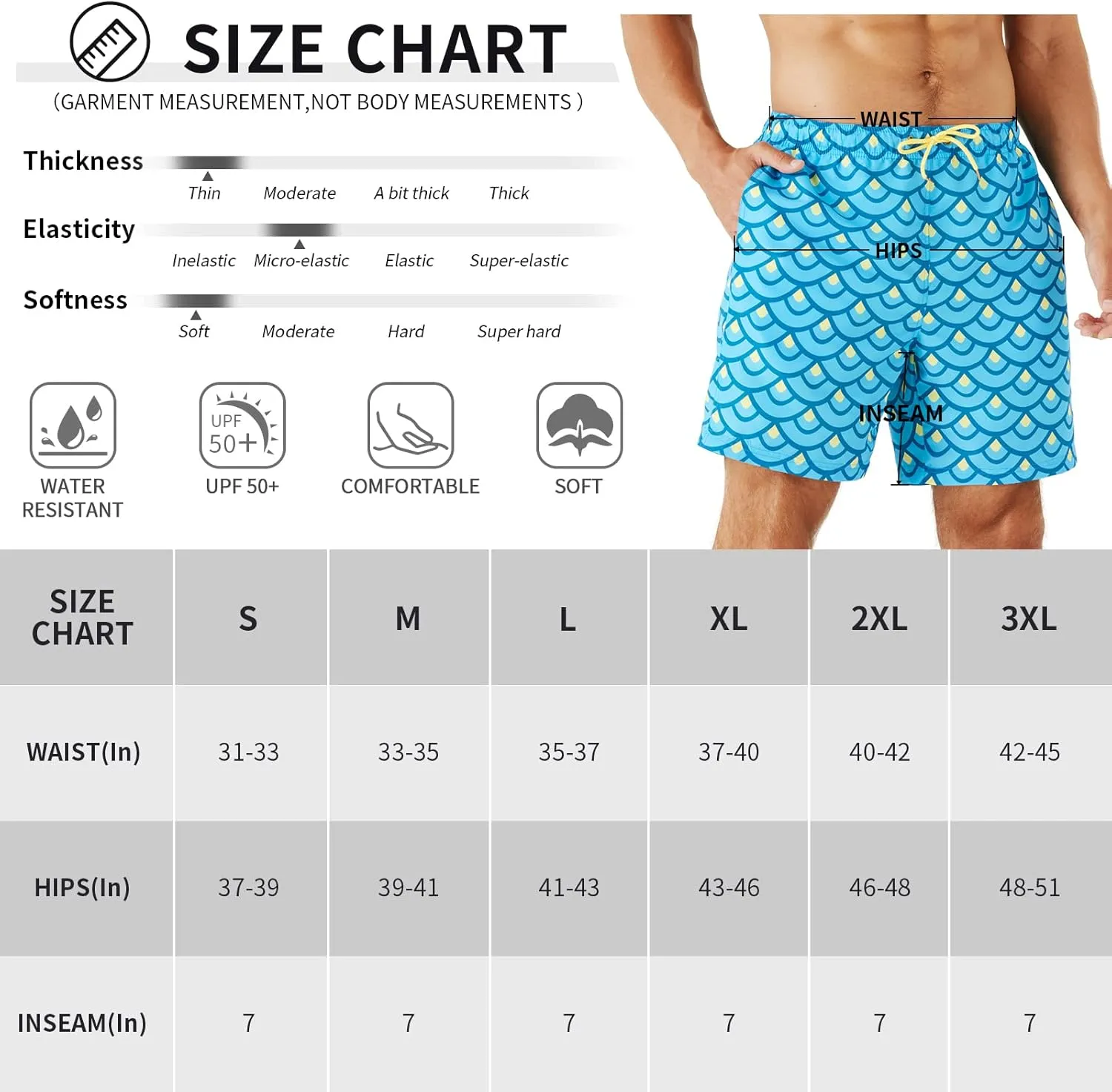 URBEST Men's Swim Trunks with Compression Liner Quick Dry Beach Shorts with Pockets for Beach and Swimming