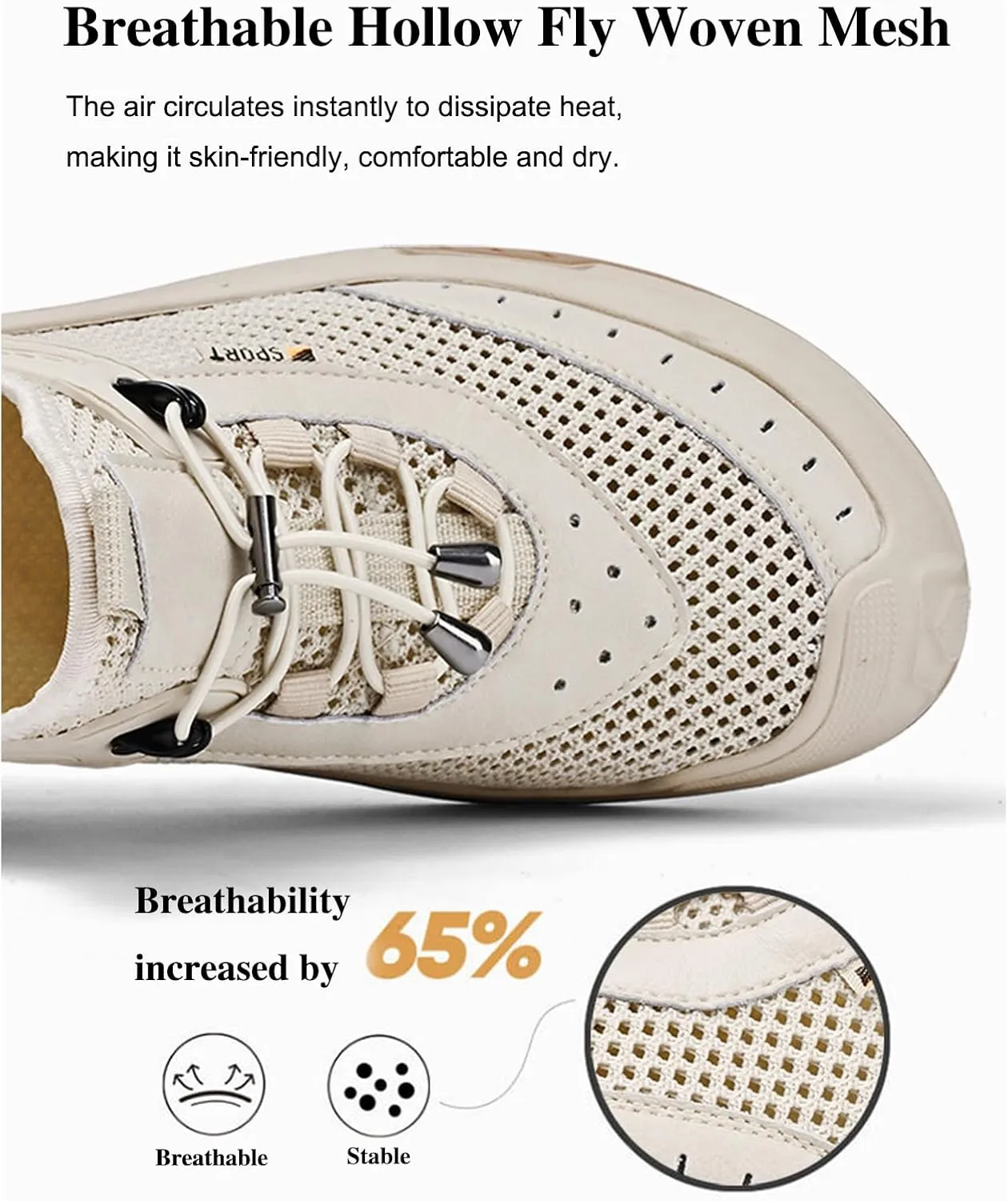 URLECHS Men's Quick-Dry Outdoor Hiking Aqua Shoes Breathable Mesh Lightweight Non-Slip Sneakers Casual Barefoot Boat Shoes Beach Wading Swimming Fishing Kayaking