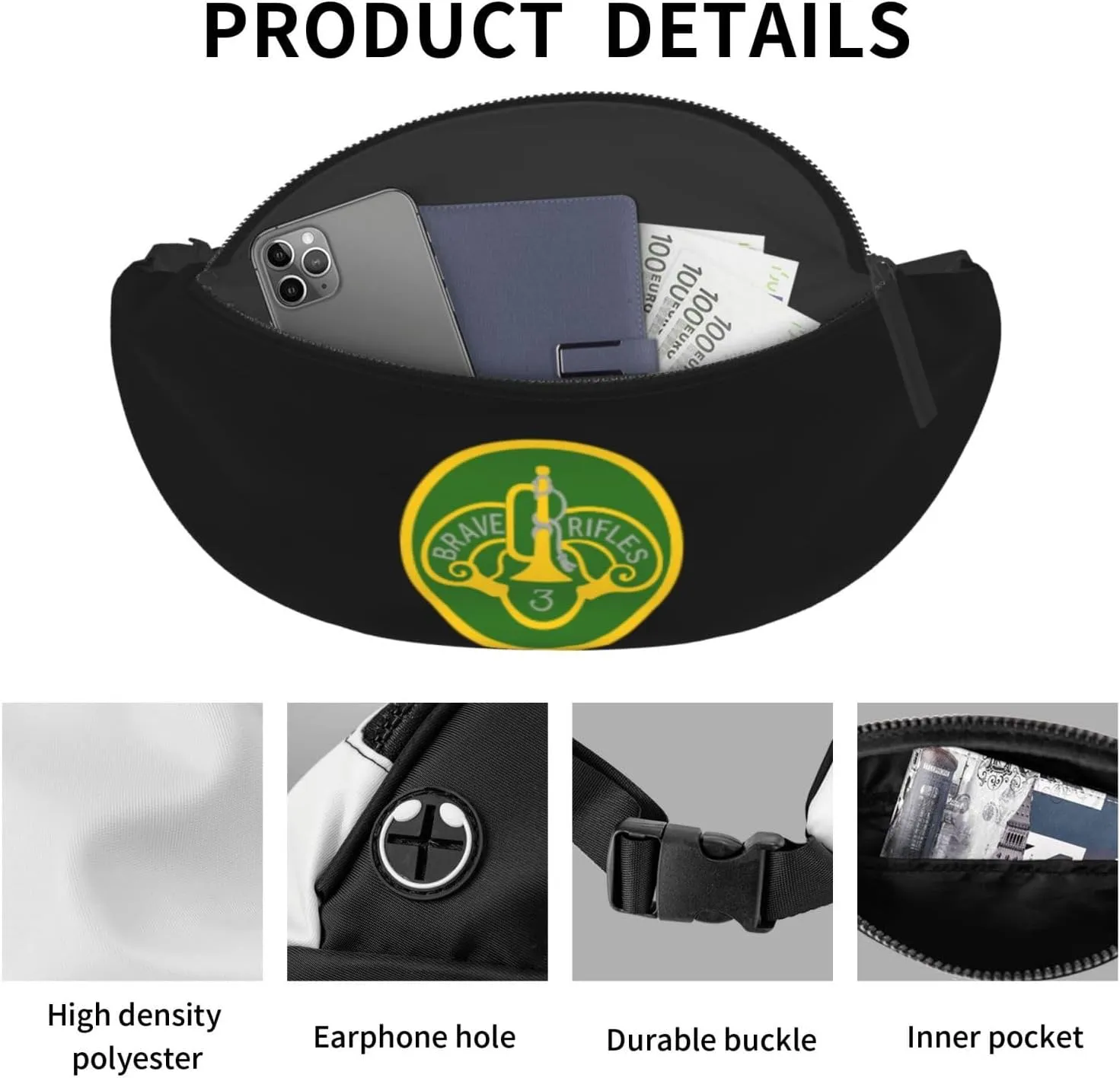 Us 3d Armored Cavalry Regiment Unisex Leisure Waist Bag Outdoor Sports Running Waist Bag Business Travel Mobile Phone Bag