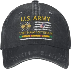 US Army Signal Corps Vietnam Veteran Cool Washed Denim Baseball Cap, Adjustable Fit for Men & Women, A Must-Have for Your Everyday Look!37