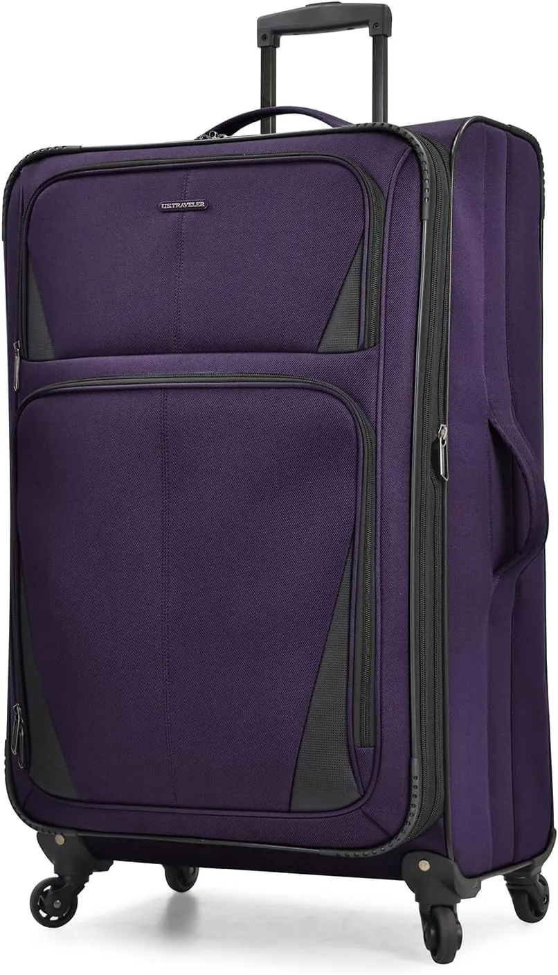 U.S. Traveler Aviron Bay Expandable Softside Luggage with Spinner Wheels, Purple, 30-Inch