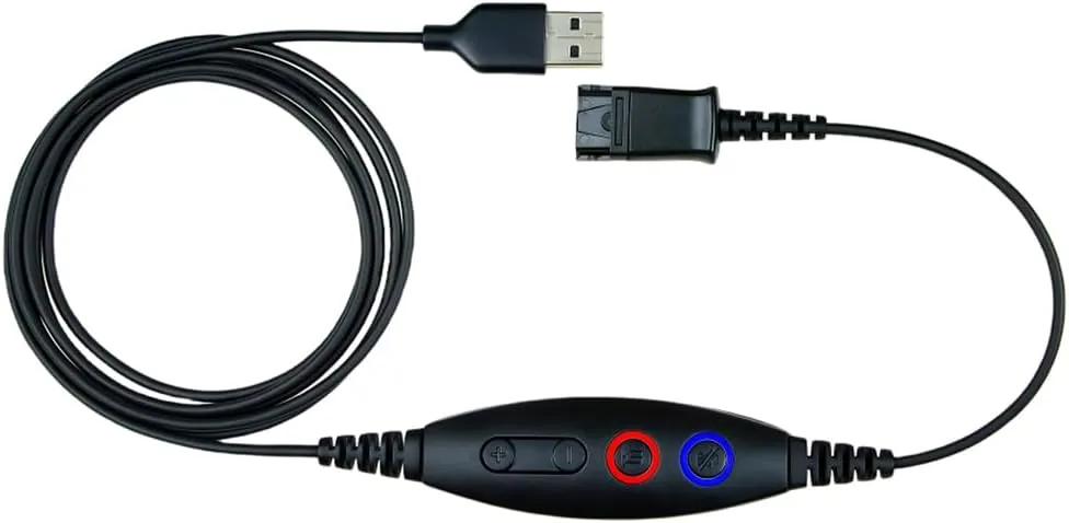 USB Adapter Cable Compatible Plantronics QD (Quick Disconnect) to USB Type A Plug, Speaker Volume & Mic Mute Control Connects Headset to PC, Laptop, Soft Phone
