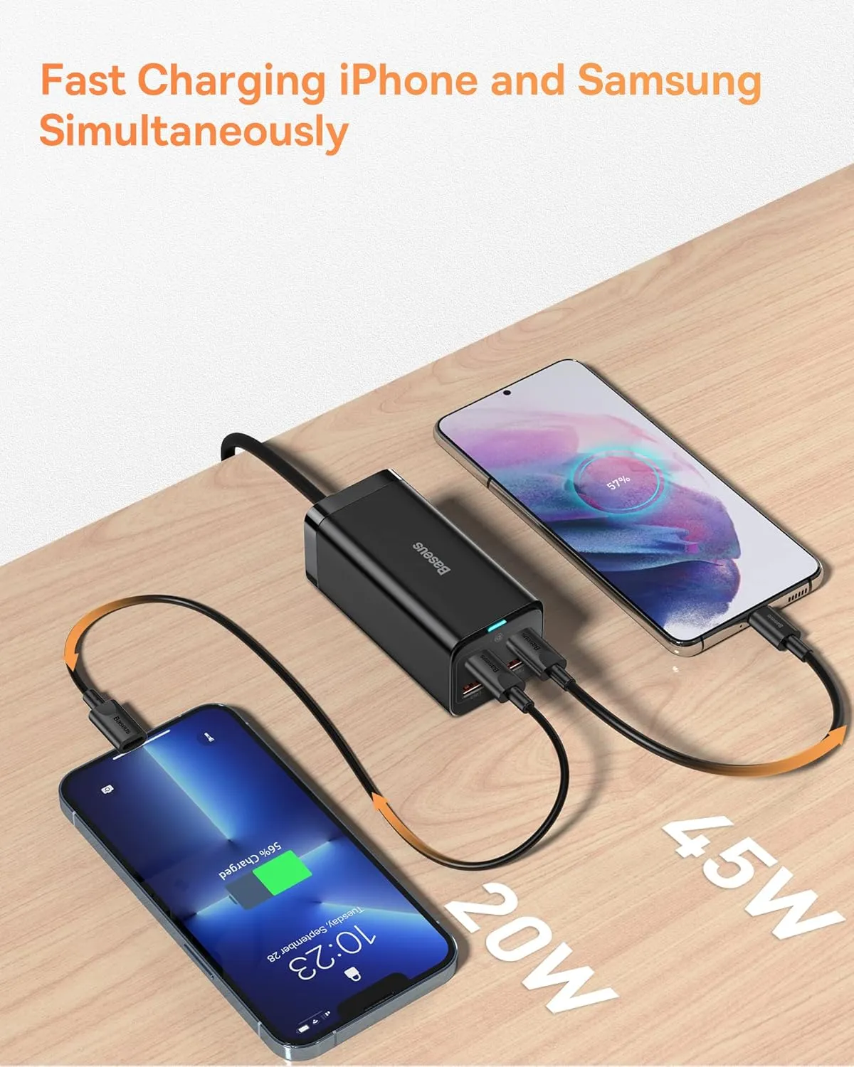 USB C Charger, Baseus 100W PD GaN3 Fast Wall Charger Block, 4-Ports [2USB-C   2USB] Charging Station with 5ft Extension Cord for Steam Deck, MacBook Pro, iPhone 15/14/13, Samsung Galaxy, etc