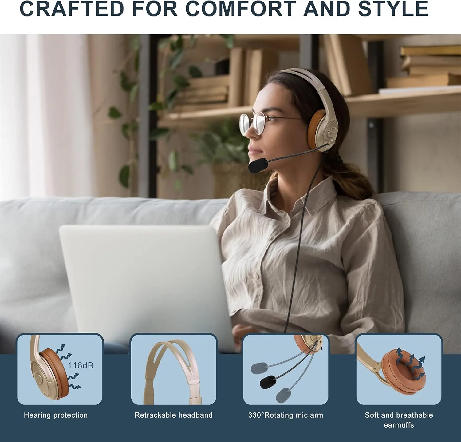 USB Headset with Mic for Microsoft Teams, Zoom, Skype, Webex – Noise Cancelling PC Headphones with Mute & Volume Control, Lightweight Laptop Headset for Remote Work/Online Class