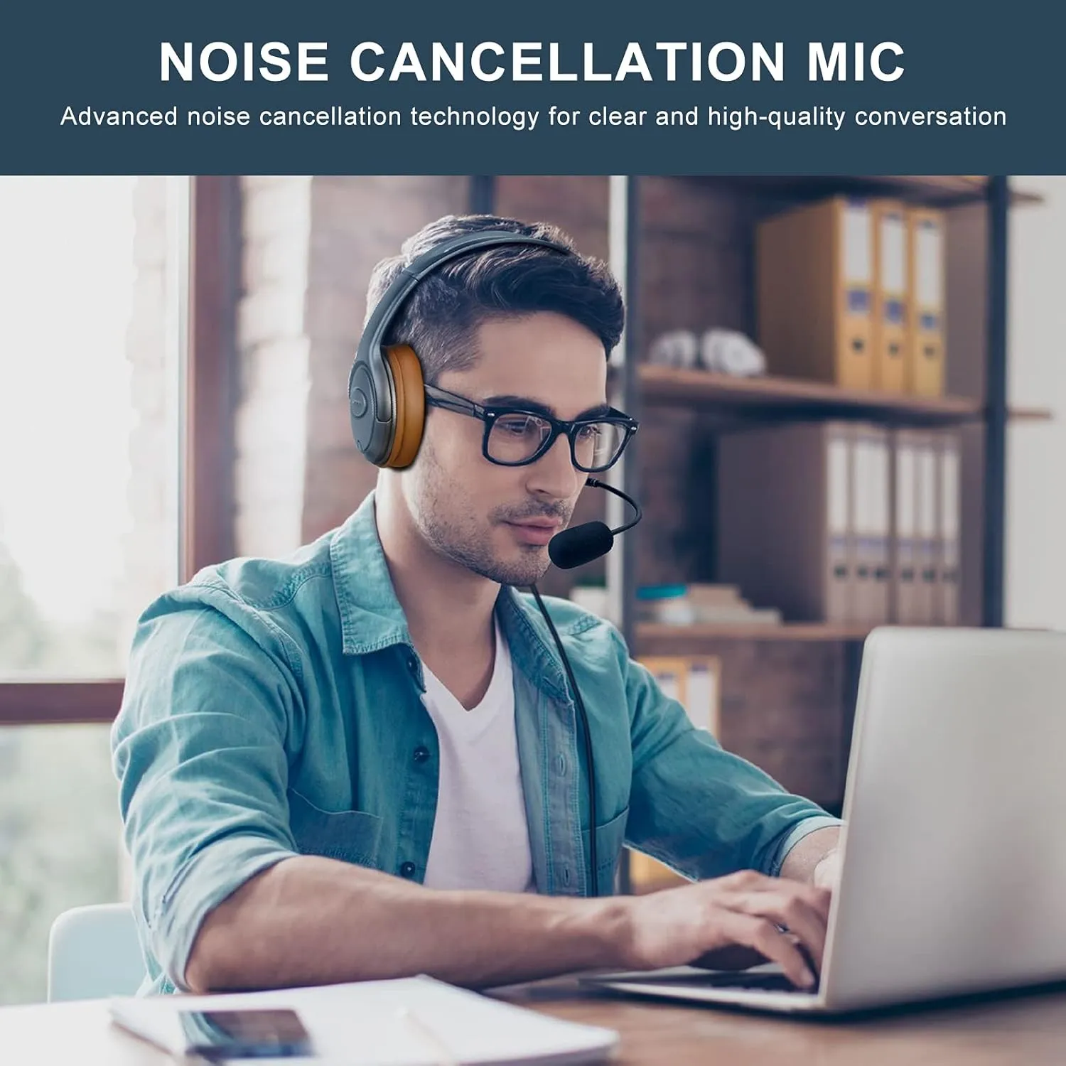 USB Headset with Noise Cancelling Mic for PC, Laptop, Computer - Over-Ear Office Headset with Mute Button & Volume Control, Plug & Play for Online Meetings, Voice Recognition, Comfort Fit Design