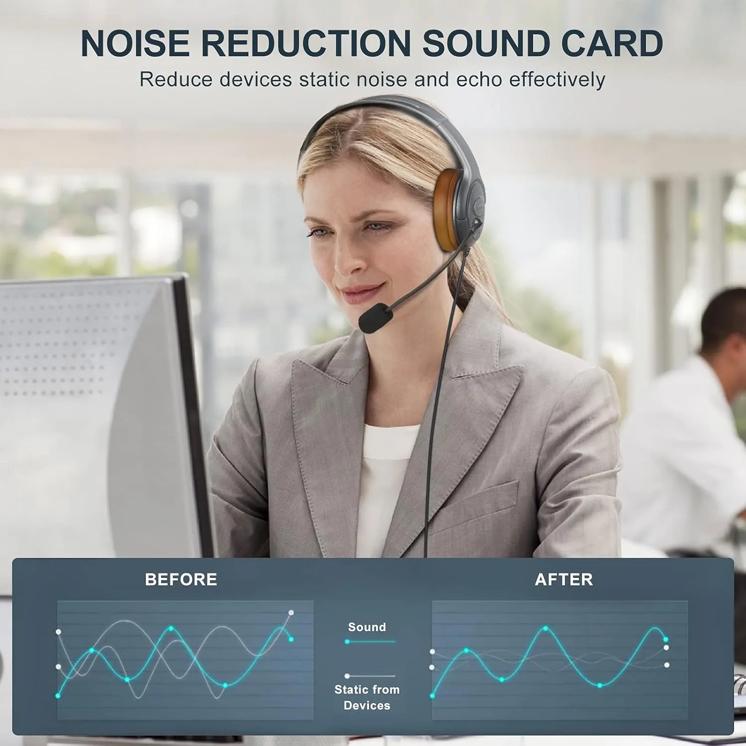 USB Headset with Noise Cancelling Mic for PC, Laptop, Computer - Over-Ear Office Headset with Mute Button & Volume Control, Plug & Play for Online Meetings, Voice Recognition, Comfort Fit Design
