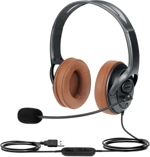 USB Headset with Noise Cancelling Mic for PC, Laptop, Computer - Over-Ear Office Headset with Mute Button & Volume Control, Plug & Play for Online Meetings, Voice Recognition, Comfort Fit Design
