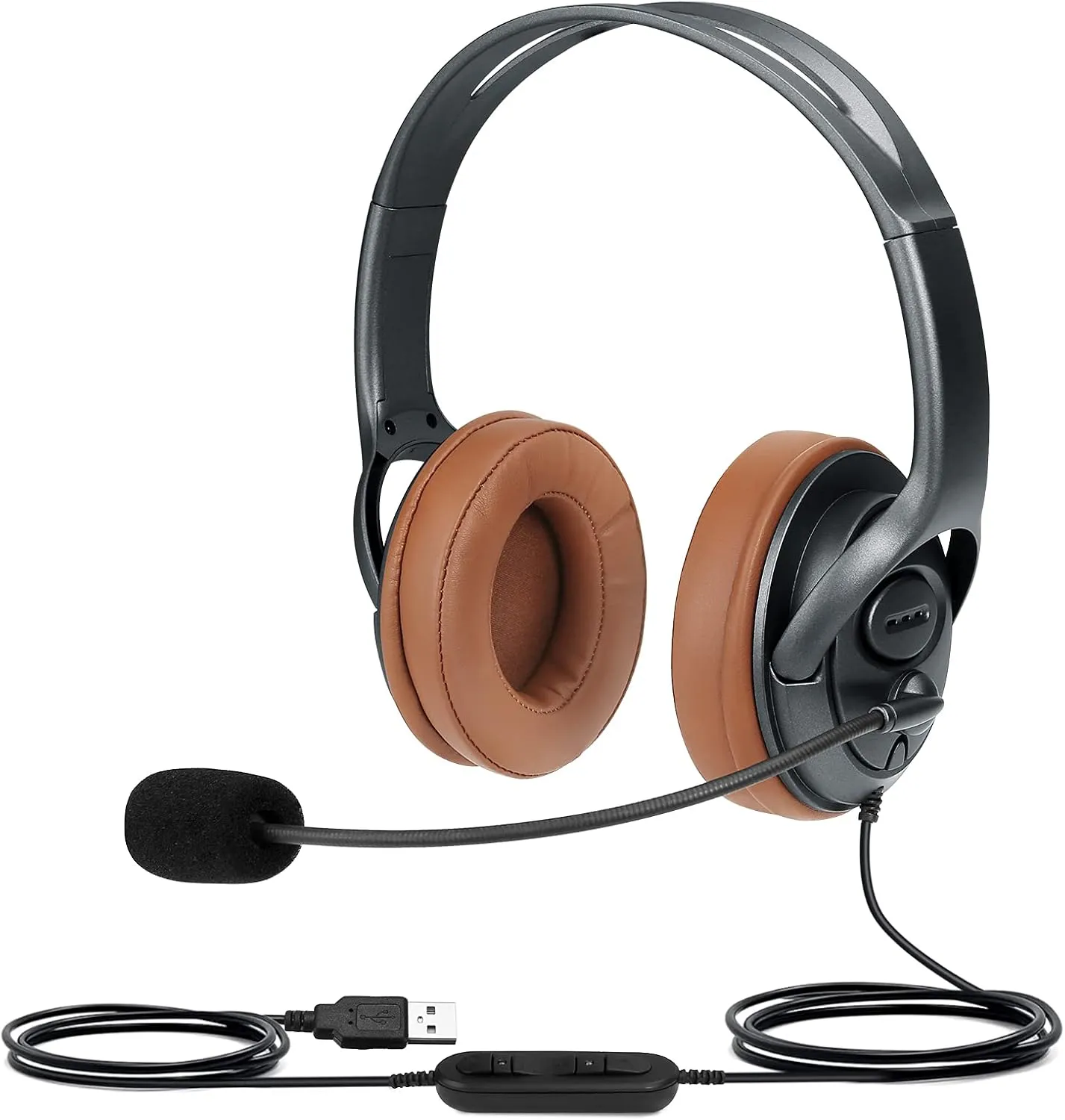USB Headset with Noise Cancelling Mic for PC, Laptop, Computer - Over-Ear Office Headset with Mute Button & Volume Control, Plug & Play for Online Meetings, Voice Recognition, Comfort Fit Design