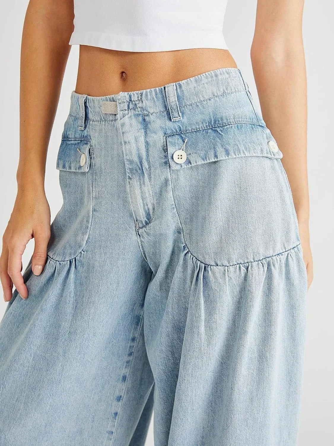 utcoco Women's 2025 Baggy Jeans Y2k Low Rise Pleated Jeans Loose Straight Boyfriend Adjustable Leg Denim Pants