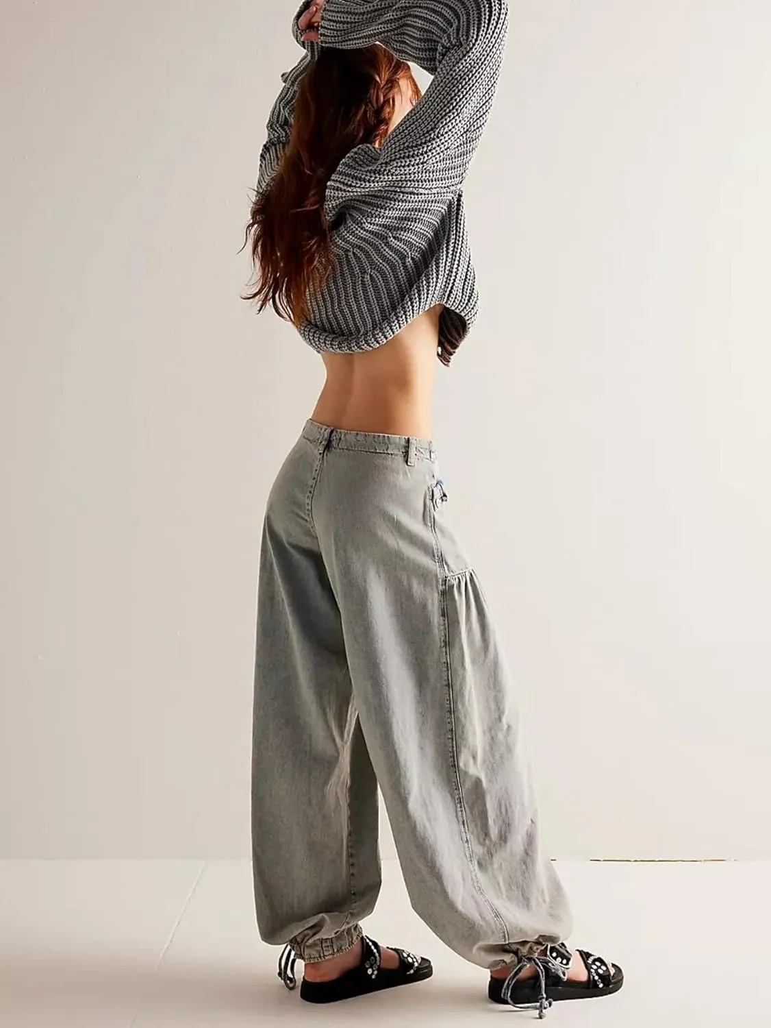 utcoco Women's 2025 Baggy Jeans Y2k Low Rise Pleated Jeans Loose Straight Boyfriend Adjustable Leg Denim Pants