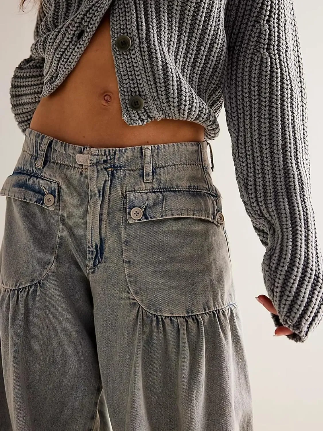 utcoco Women's 2025 Baggy Jeans Y2k Low Rise Pleated Jeans Loose Straight Boyfriend Adjustable Leg Denim Pants