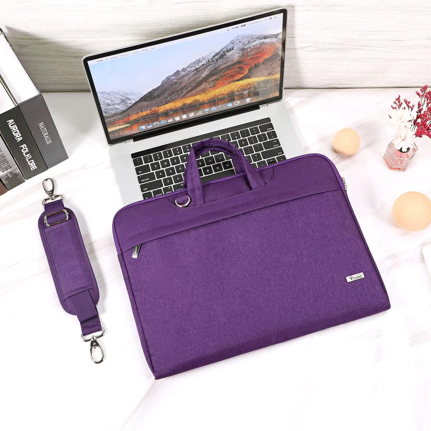 V Voova Laptop Bag 13-14 inch with Shoulder Strap & Handle, Waterproof Laptop Case Sleeve Compatible with 13-14” MacBook Air/MacBook Pro, Slim Briefcase Computer Cover for Men Women, Purple