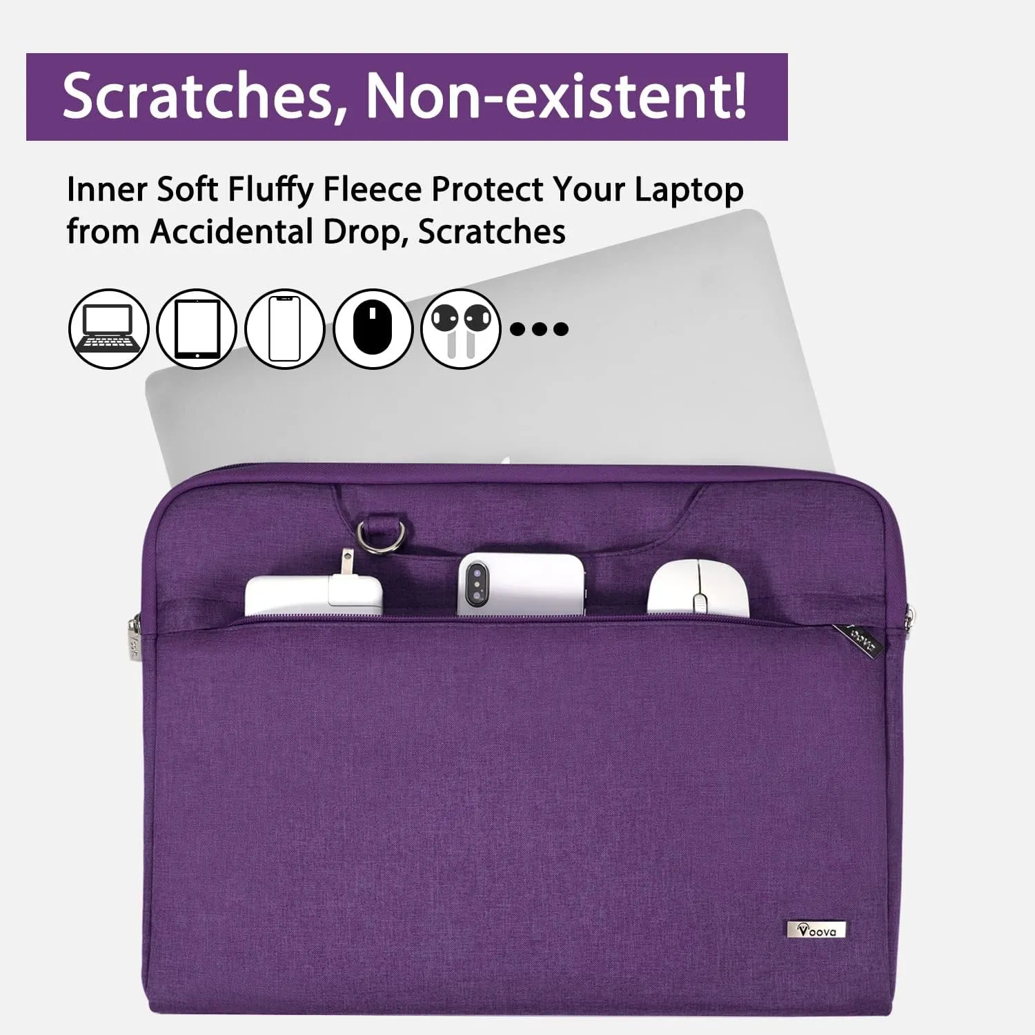 V Voova Laptop Bag 13-14 inch with Shoulder Strap & Handle, Waterproof Laptop Case Sleeve Compatible with 13-14” MacBook Air/MacBook Pro, Slim Briefcase Computer Cover for Men Women, Purple