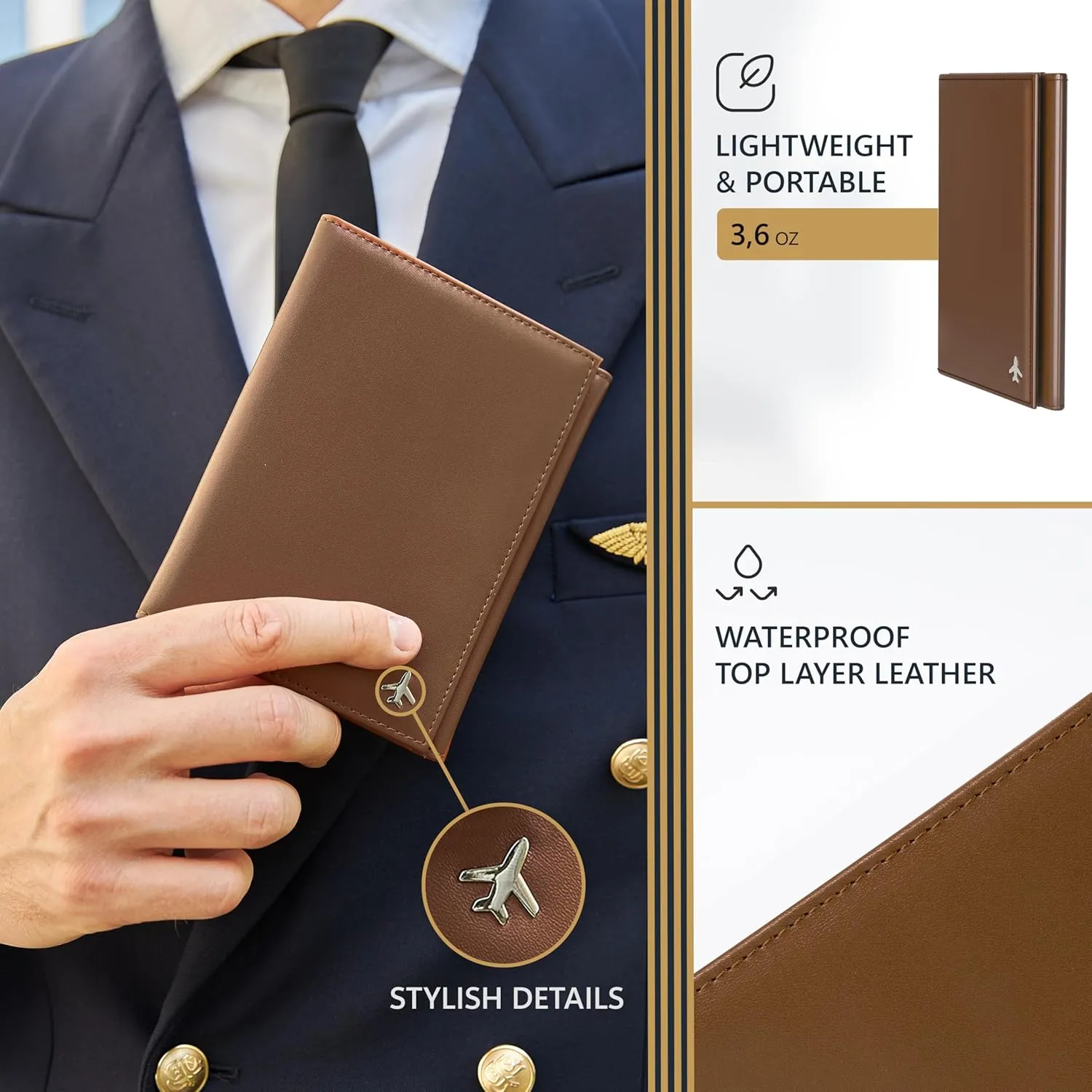 V1 Pilot document holder, Pilot wallet, RFID-Blocking, Travel Wallet, Stylish Travel Companion for Aviation Professionals