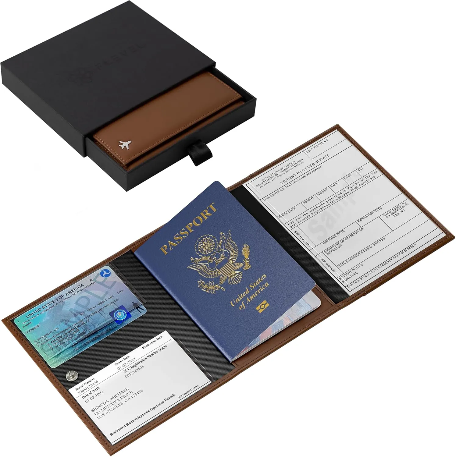 V1 Pilot document holder, Pilot wallet, RFID-Blocking, Travel Wallet, Stylish Travel Companion for Aviation Professionals