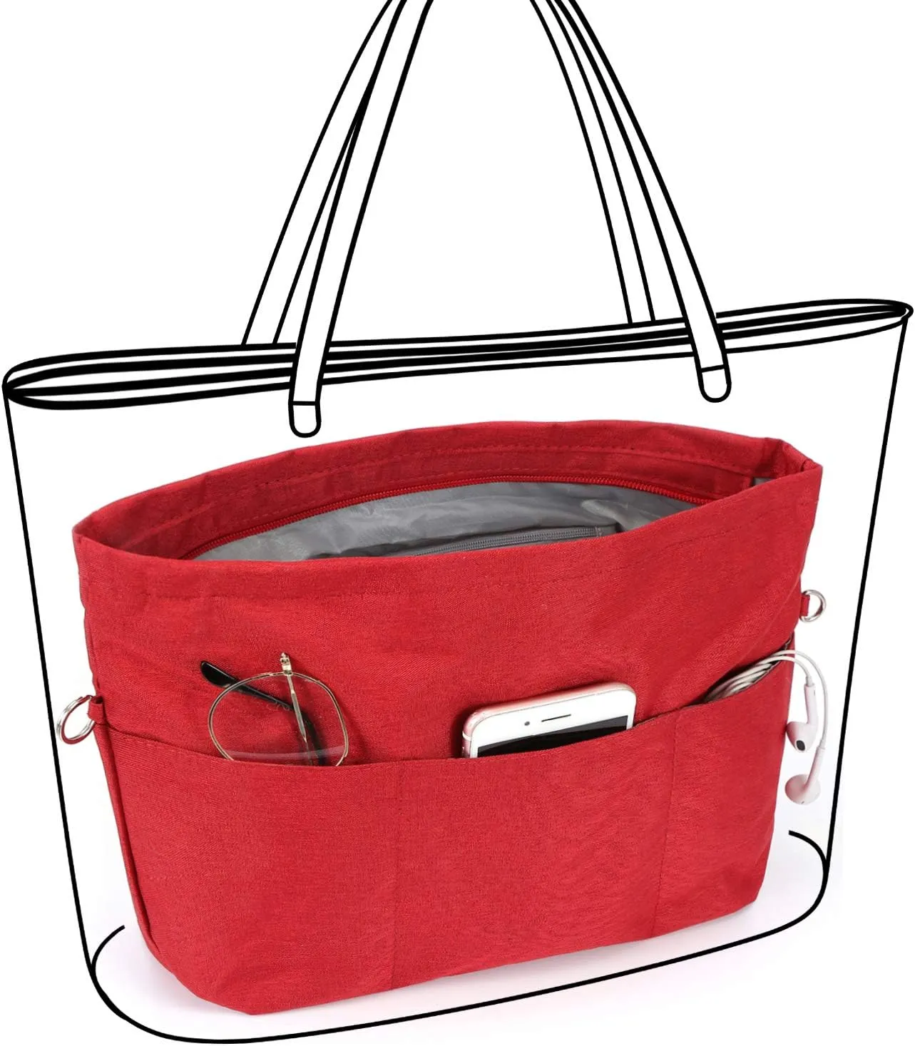 VANCORE Purse Bag Organizer Insert with 13 Pockets, Handbag and Tote Bag Inside Shaper with Zipper